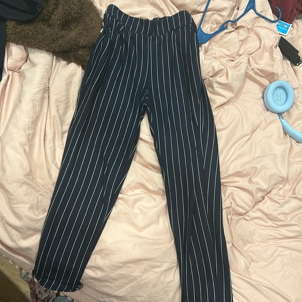 Blue and white work pants